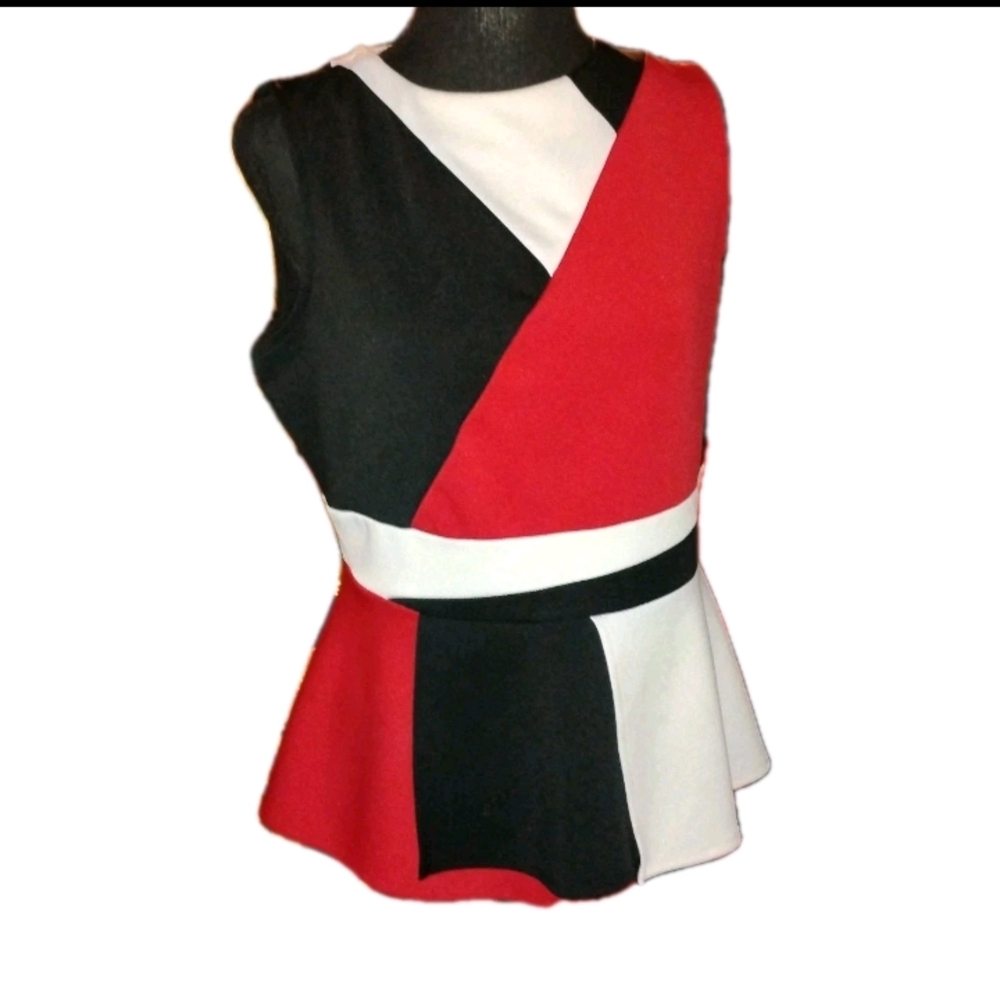 Colorblock Sleeveless Top - Red, Black, and White